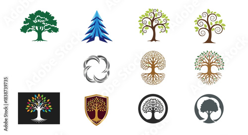 Collection of Various Tree Icons, Featuring Different Styles and Designs