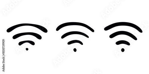 Set of hand drawn free wifi spot zone sign Public wi-fi area sign Wireless internet clipart in doodle style Single element for print, web, design, decor 3G, 4G, 5G, 6G, IoT
