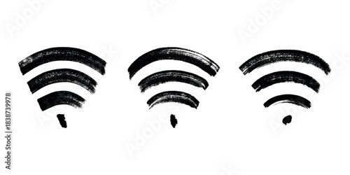 Set of hand drawn free wifi spot zone sign Public wi-fi area sign Wireless internet clipart in doodle style Single element for print, web, design, decor 3G, 4G, 5G, 6G, IoT