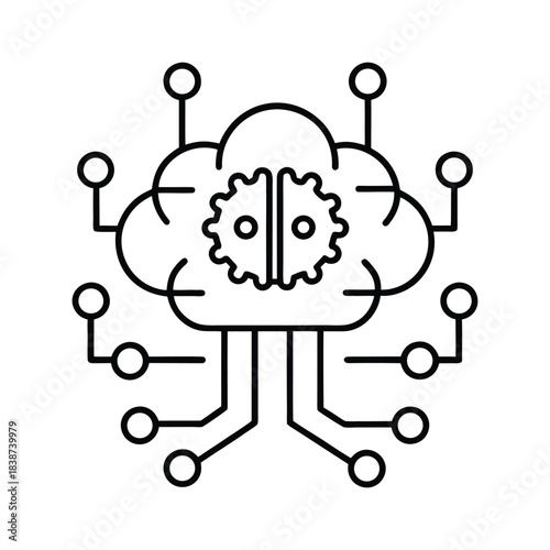 Artificial intelligence icon featuring robotic elements and network connections silhouette