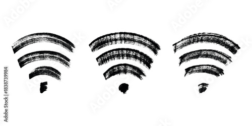 Set of hand drawn free wifi spot zone sign Public wi-fi area sign Wireless internet clipart in doodle style Single element for print, web, design, decor 3G, 4G, 5G, 6G, IoT