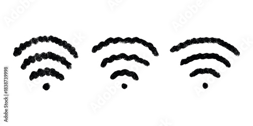 Set of hand drawn free wifi spot zone sign Public wi-fi area sign Wireless internet clipart in doodle style Single element for print, web, design, decor 3G, 4G, 5G, 6G, IoT