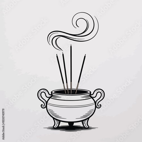 Hand drawn illustration of incense burning in an ancient censer