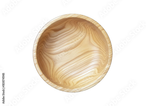Wooden Bowl Viewed From Above on White Background