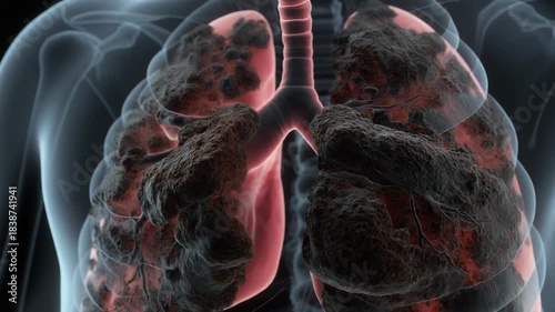 Scientific Visualization of Healthy Lungs Turning into Dark Smoker Lungs