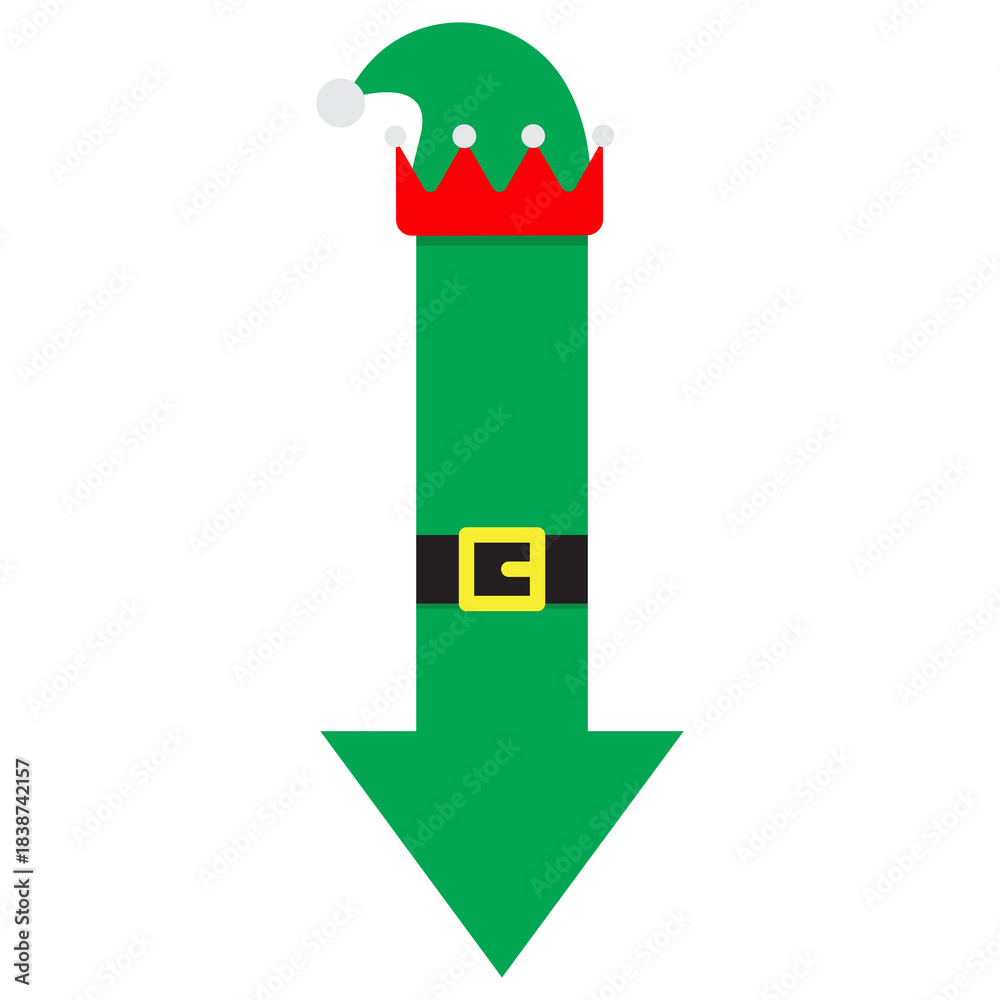 Obraz premium Playful Elf Hat Down Arrow Vertical Holiday Pointer Icon