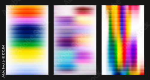 Dynamic abstract digital backgrounds showcasing vivid color gradients and rhythmic horizontal patterns, ideal for contemporary graphic design projects