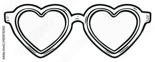 Stylish heart shaped glasses in a bold black and white line art illustration