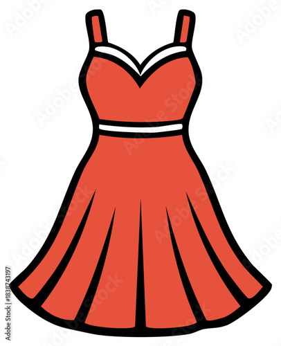 Red sundress with straps and a flared skirt in a cartoon style illustration.