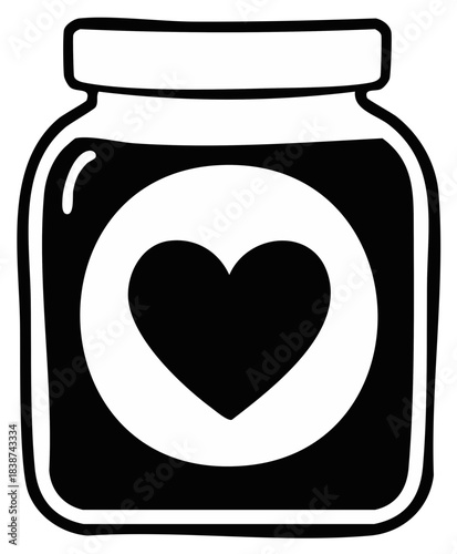 Cartoon jar illustration with a heart symbol inside a circular label