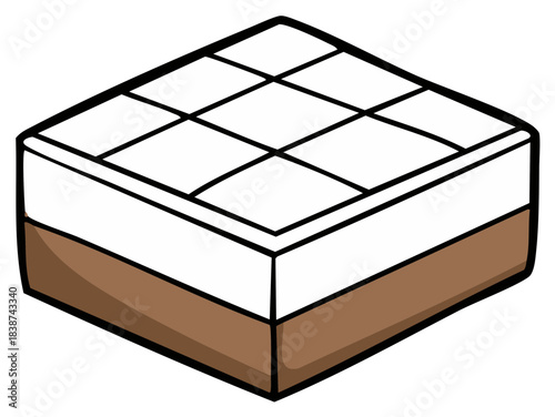 Isometric view of a layered dessert illustration with square design