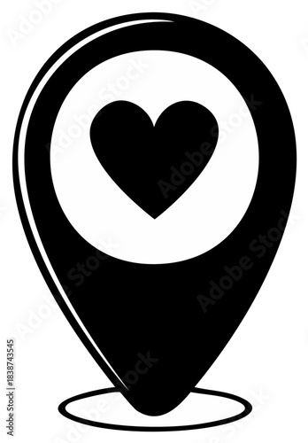 Favorite Place Map Pin with Heart Symbol Vector Icon for Love and Romance