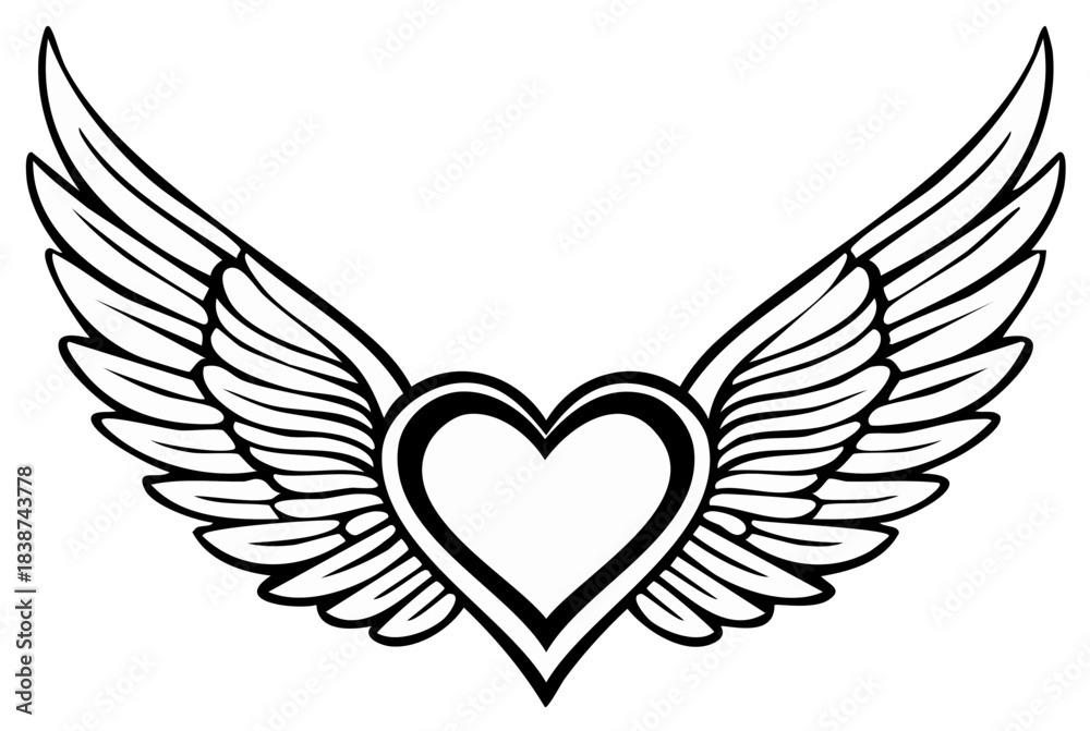 Fototapeta premium Heart with Wings Symbol Line Art