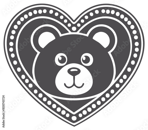 Cute Teddy Bear Face in a Heart Shape Decoration with Dots for Valentine's