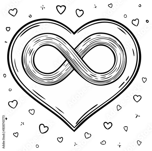 Hand drawn heart with an infinity symbol representing eternal love sketch illustration