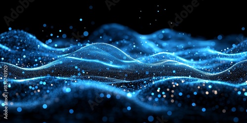 Blue sound waves, software, and futuristic technology visualizing digital systems for big data transfer. Internet, cloud computing, and applications for real-time processing of complex, Generative AI