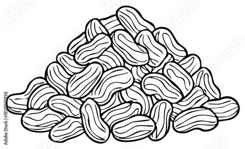 Outlined Beans: Heap of Black and White Seed Icons for Design Element, Ingredient for Food, Crop, Isolated