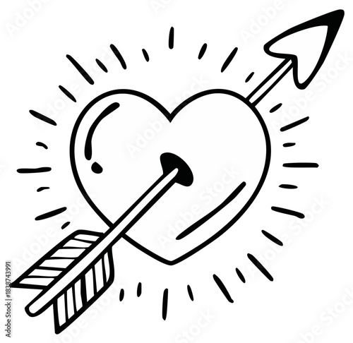 Heart pierced by an arrow icon for love symbols and valentine's day doodle illustration