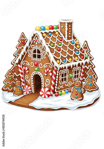 Festive Gingerbread House with Candy Decorations for Christmas.