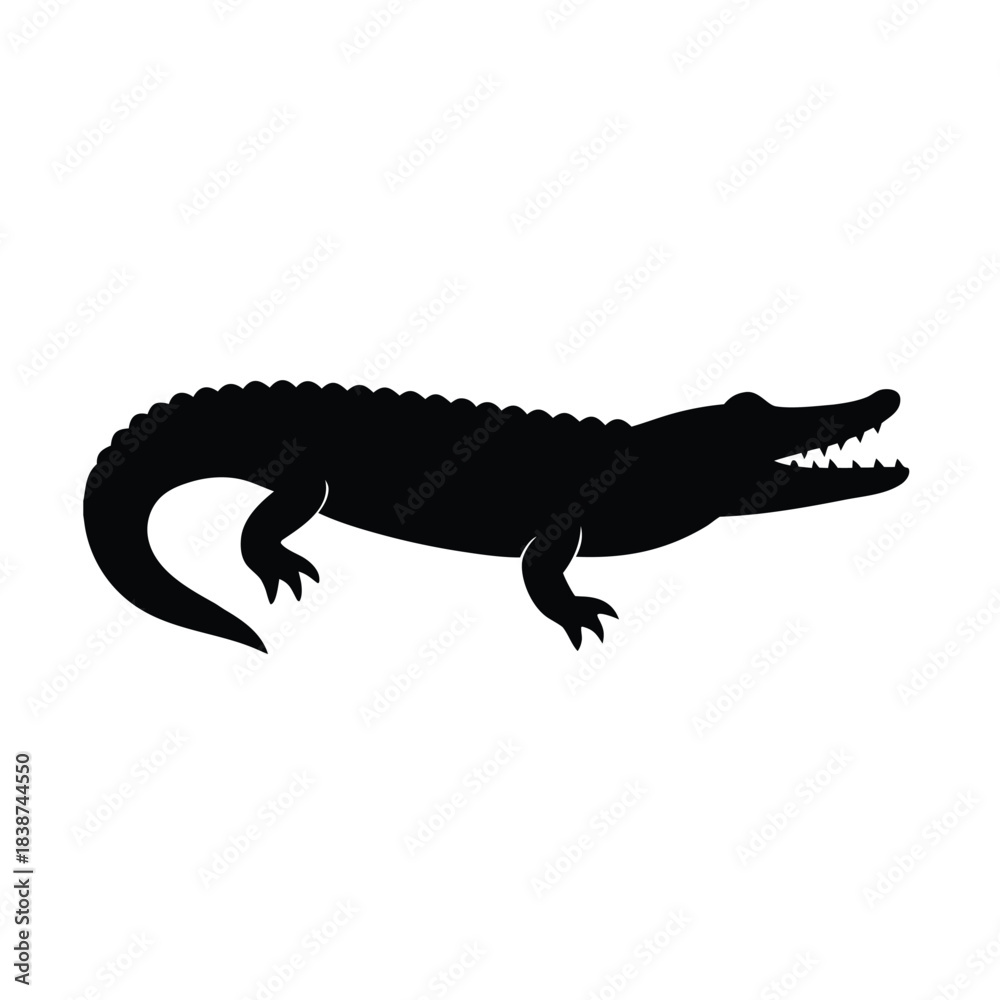 Fototapeta premium Minimalist black crocodile side view art a striking silhouette