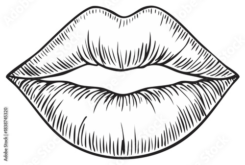 Sensual lips in a classic hand drawn vintage engraving style