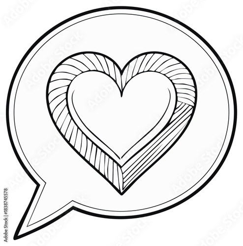 Hand drawn heart in a speech bubble love message icon vector illustration