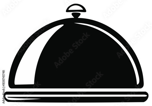 Simple black cloche lid for serving food isolated on white background minimalist icon