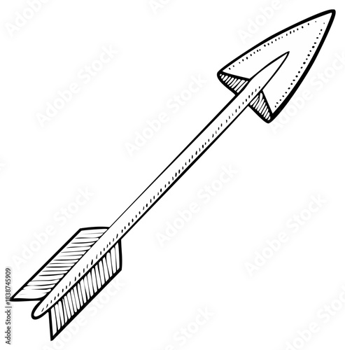 Hand drawn arrow sketch illustration. Simple black and white line art of a directional symbol.