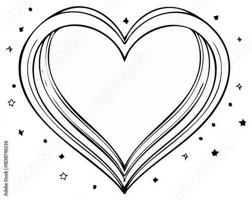 Outlined Heart Illustration with Star Accents Decorative Heart Design Love Symbol Image