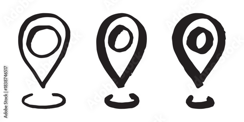 Set of hand drawn map pin Map marker pointer sign GPS and mapping tools Location pin symbol Pinpoint clipart in doodle style Single element for web, design