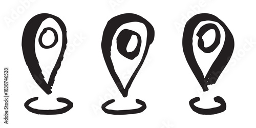 Set of hand drawn map pin Map marker pointer sign GPS and mapping tools Location pin symbol Pinpoint clipart in doodle style Single element for web, design