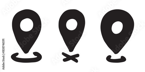 Set of hand drawn map pin Map marker pointer sign GPS and mapping tools Location pin symbol Pinpoint clipart in doodle style Single element for web, design