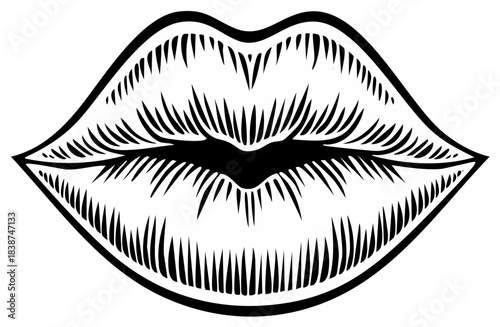 Stylized Black and White Lips Kiss Symbol Graphic