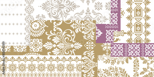 floral pattern vintage ethnic modern embroidery texture boho design vector illustration hand drawn pink flower motif branches leaves wallpaper seamless background border.