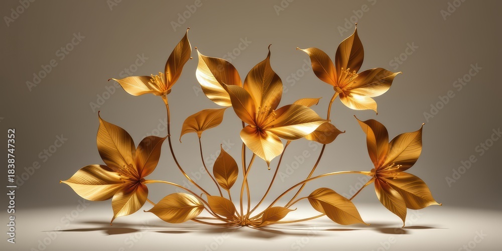 Obraz premium Decorative metal artwork featuring golden leaves on a neutral background.
