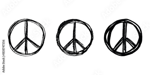 Set of hand drawn peace sign No war symbol Hippie clipart in doodle style Single element for print, web, design, decor