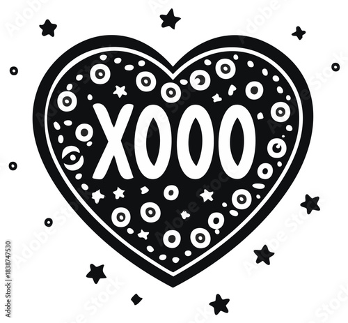 Heart Shape with XOXO Message and Stars Illustration