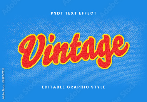 Red And Yellow Retro Embroidered Text Effect Script Denim Outline Font