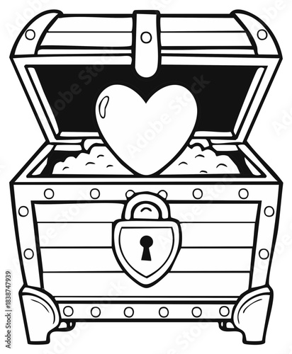 Open Treasure Chest Filled with Gold Coins and a Heart Icon