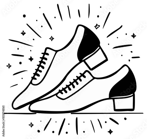 Pair of shoes with laces for dancing in hand drawn doodle style isolated on white