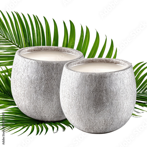 Natural Stone Candles on Tropical Green Leaves Background for Relaxation and Home Decor