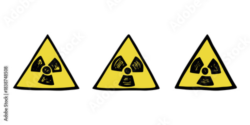 Set of hand drawn radiation sign Nuclear radiation hazard symbol Radioactive danger warning doodle Radioactive waste Single element for print, web, design, decor