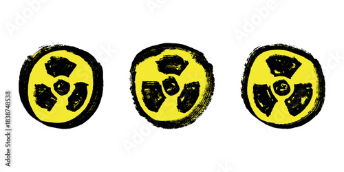 Set of hand drawn radiation sign Nuclear radiation hazard symbol Radioactive danger warning doodle Radioactive waste Single element for print, web, design, decor