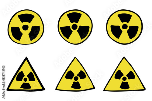Set of hand drawn radiation sign Nuclear radiation hazard symbol Radioactive danger warning doodle Radioactive waste Single element for print, web, design, decor