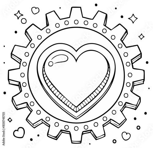 Steampunk Heart Gear Design with Sparkle Elements