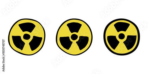 Set of hand drawn radiation sign Nuclear radiation hazard symbol Radioactive danger warning doodle Radioactive waste Single element for print, web, design, decor
