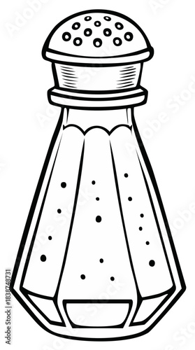 Classic kitchen salt or pepper shaker with granular seasoning inside line art illustration