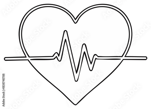 Heart shape with an electrocardiogram pulse line, representing health, life, and medical care