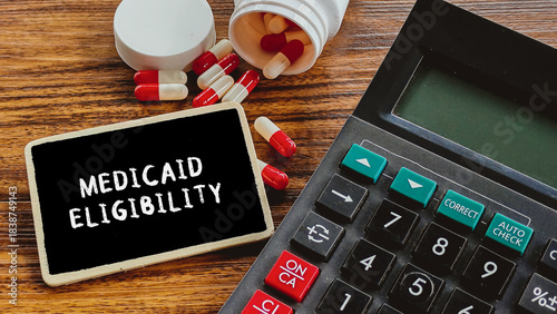 Medicaid Eligibility and Financial Calculation: Calculator, Pills, and Bottle Representing Healthcare Program Costs