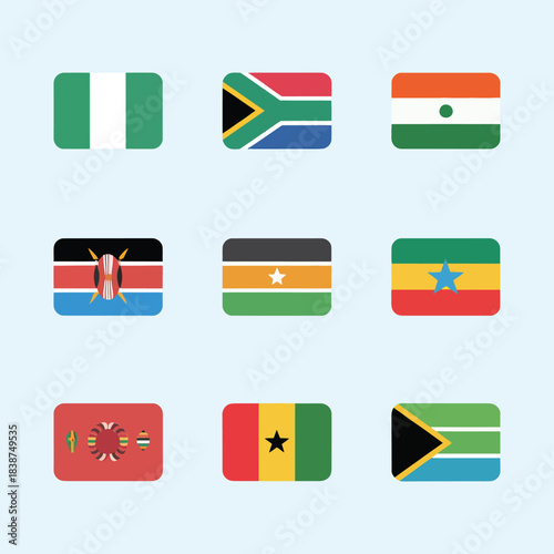 Free Download African country flag illustration pack including Nigeria Kenya South Africa Ghana Senegal Cameroon, clean rounded rectangle flat icons - GFXLoad